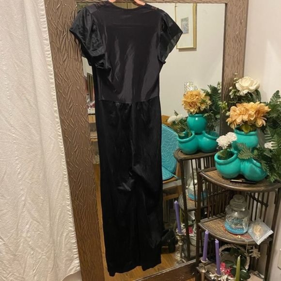 French Maid Vintage Lingerie Black Satin Romper Jumpsuit - Picture 5 of 5